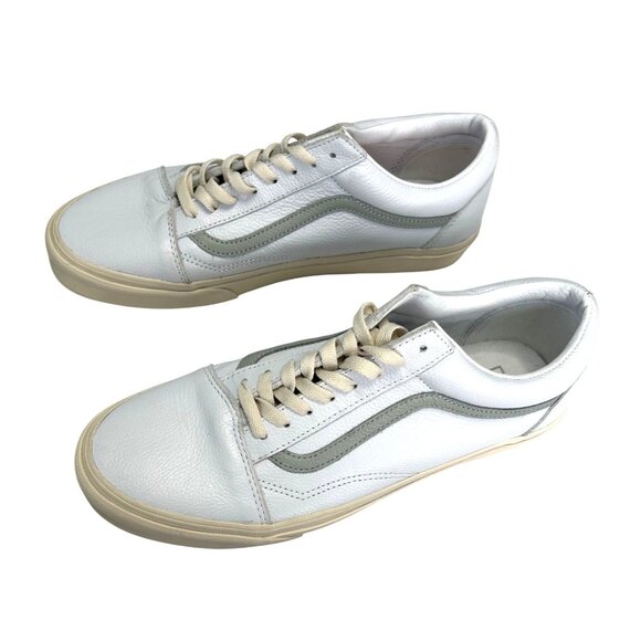 Vans Old Skool Low Top Unisex Sneakers White Gray Leather Women 13 Men 11.5 New - Picture 2 of 9